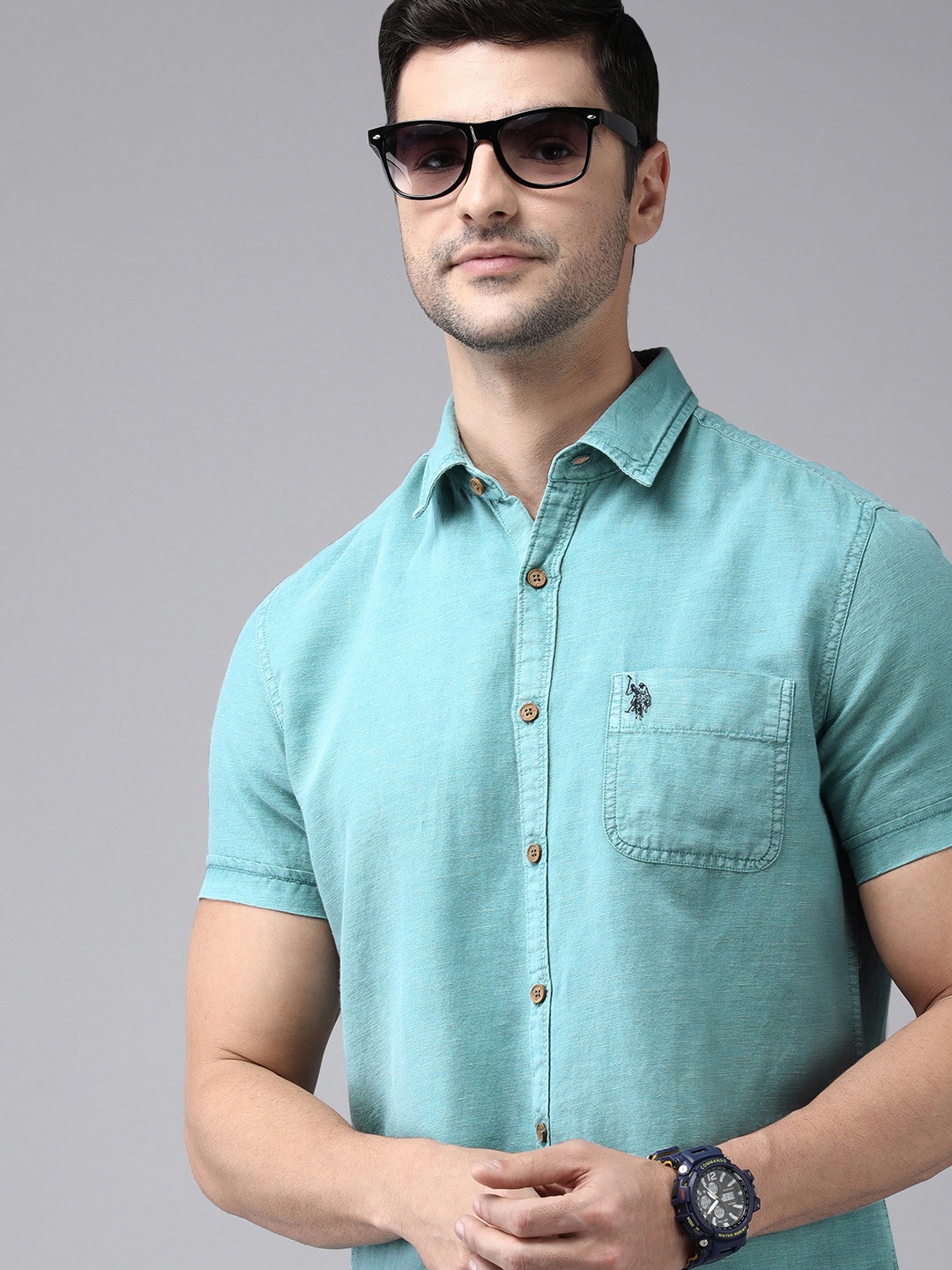 

U S Polo Assn Denim Co Men Blue Solid Casual Shirt