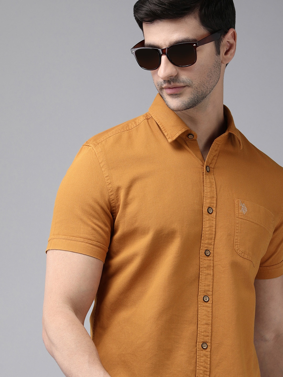 

U S Polo Assn Denim Co Men Mustard Yellow Solid Casual Shirt
