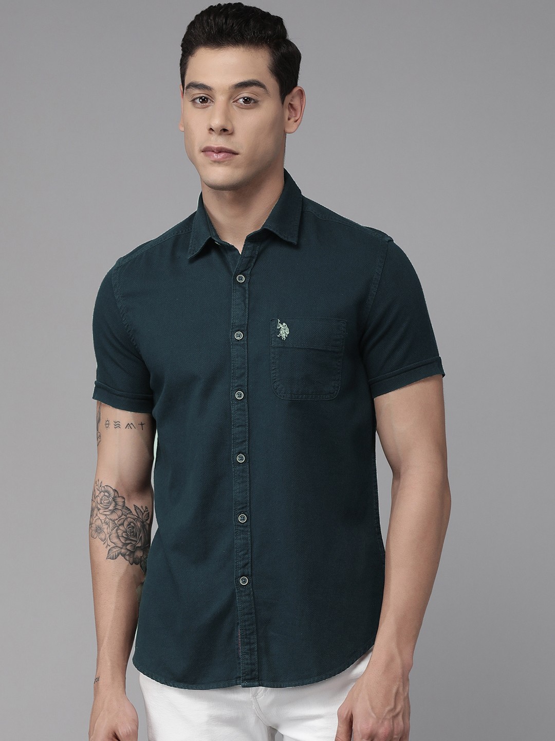 

U.S. Polo Assn. Denim Co. Men Navy Blue Solid Pure Cotton Casual Shirt