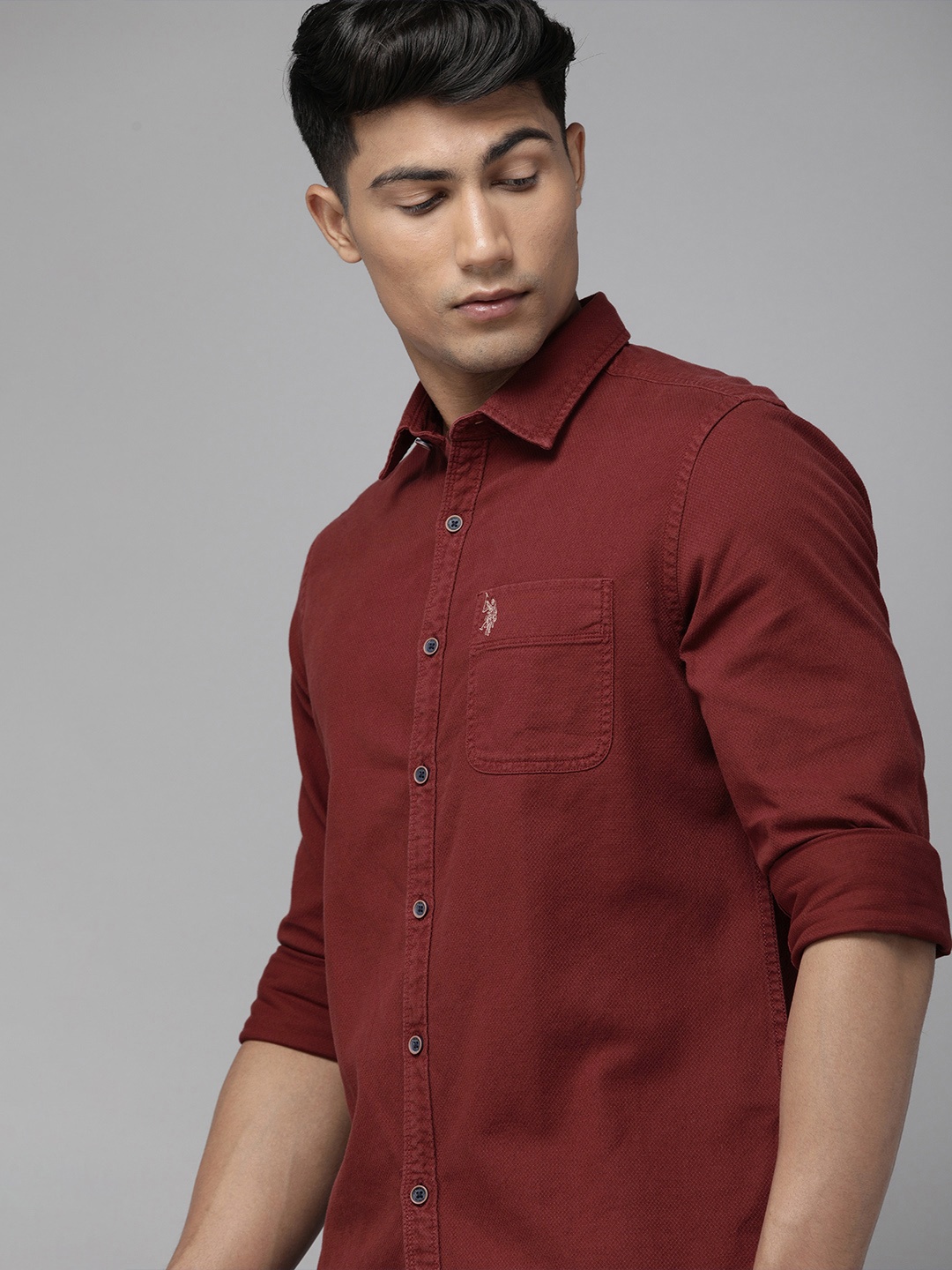 

U.S. Polo Assn. Denim Co. Maroon Solid Full Sleeves Casual Shirt