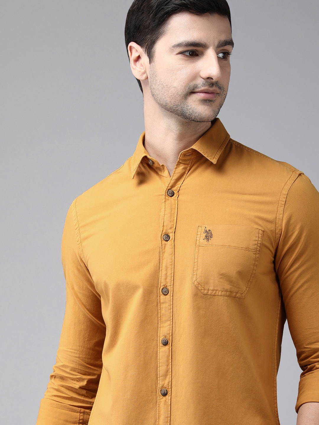 

U S Polo Assn Denim Co Men Mustard Yellow Solid Casual Shirt