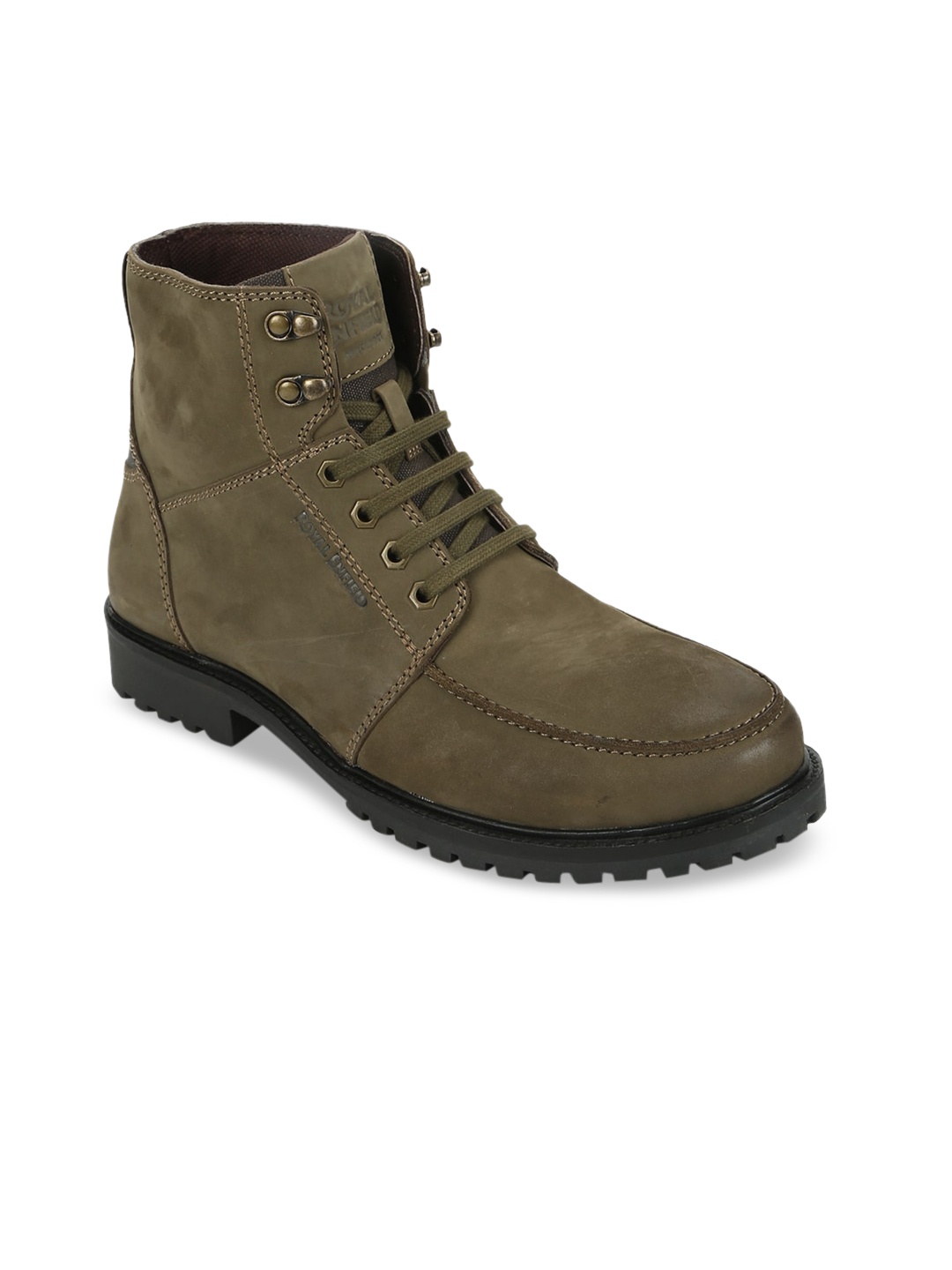 

Royal Enfield Men Olive Green Leather Flat Boots