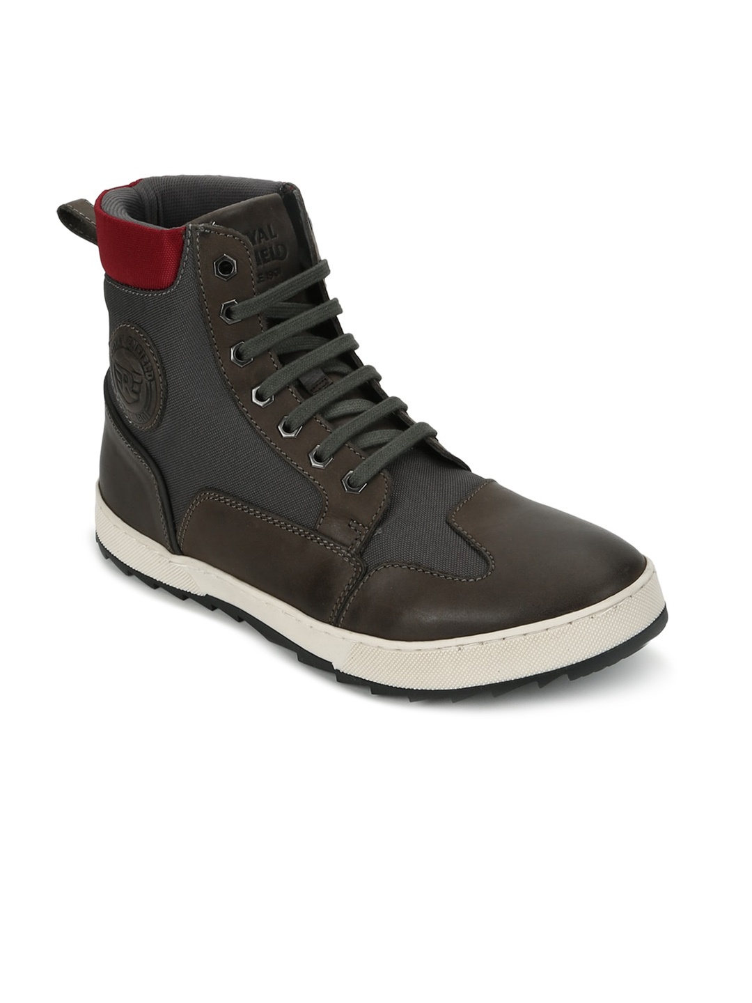 

Royal Enfield Men Brown Colourblocked Leather High-Top Flat Boots