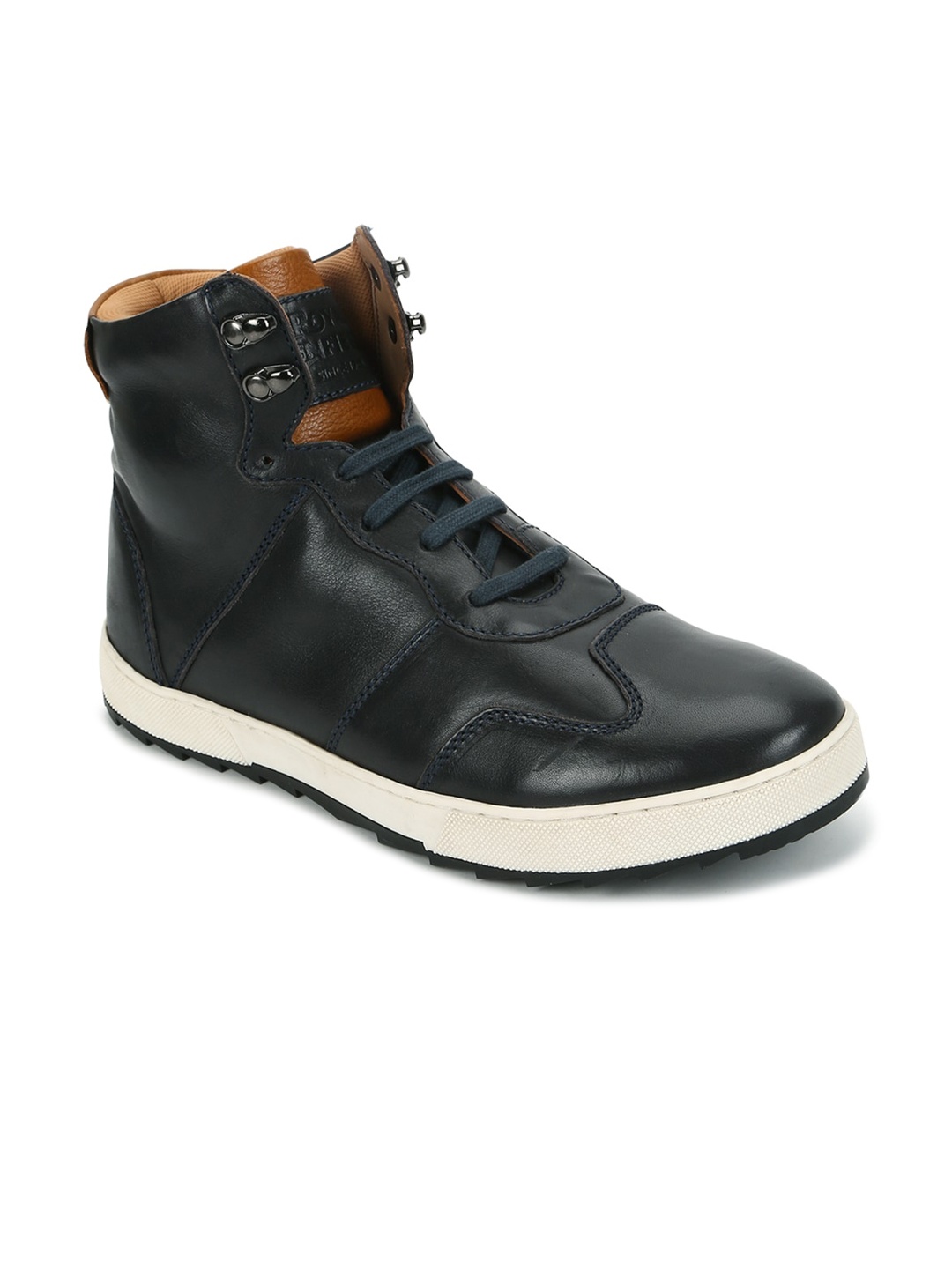 

Royal Enfield Men Navy Blue Woven Design Leather Flat Boots