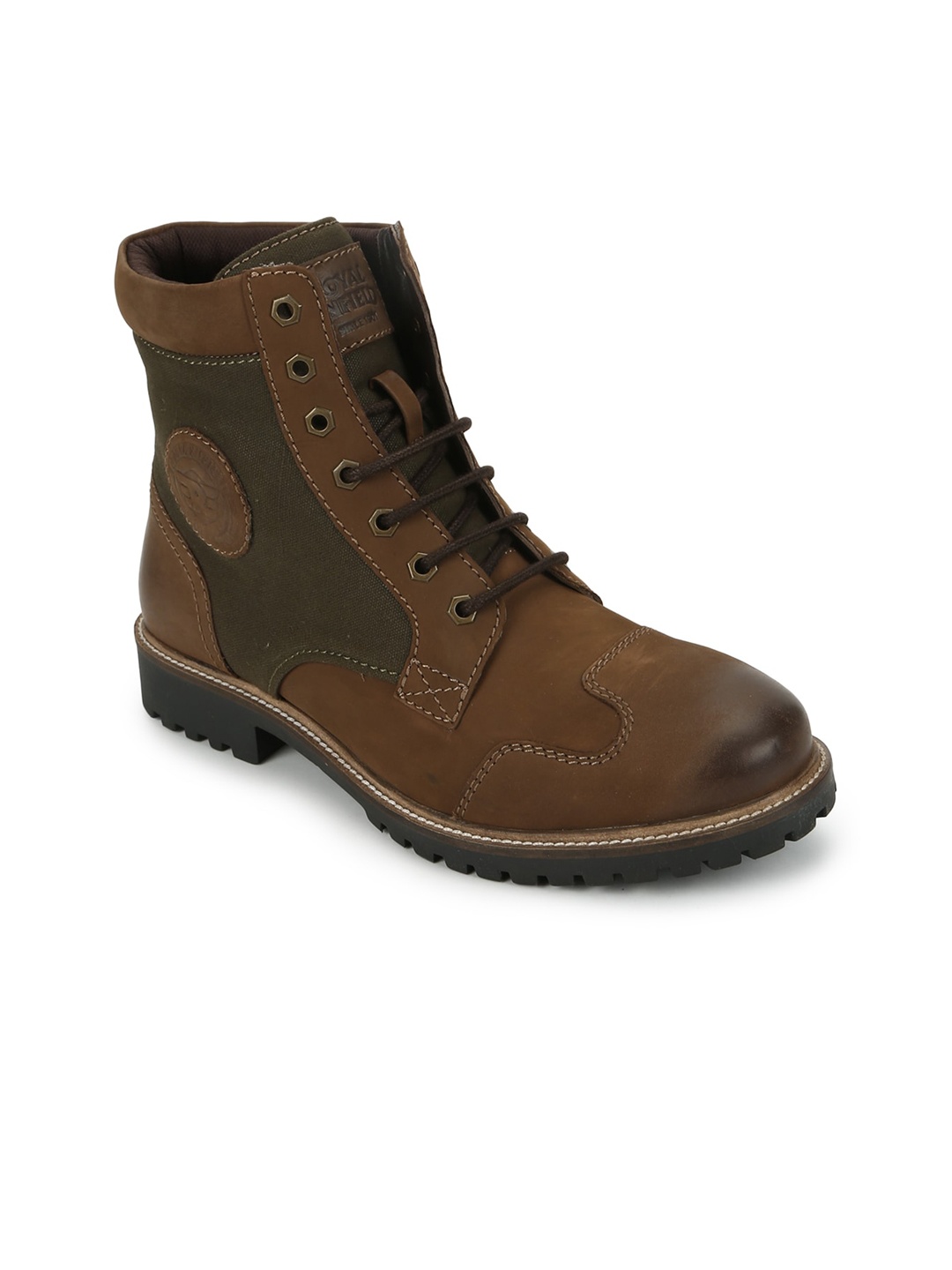 

Royal Enfield Men Brown Colourblocked Leather Flat Boots