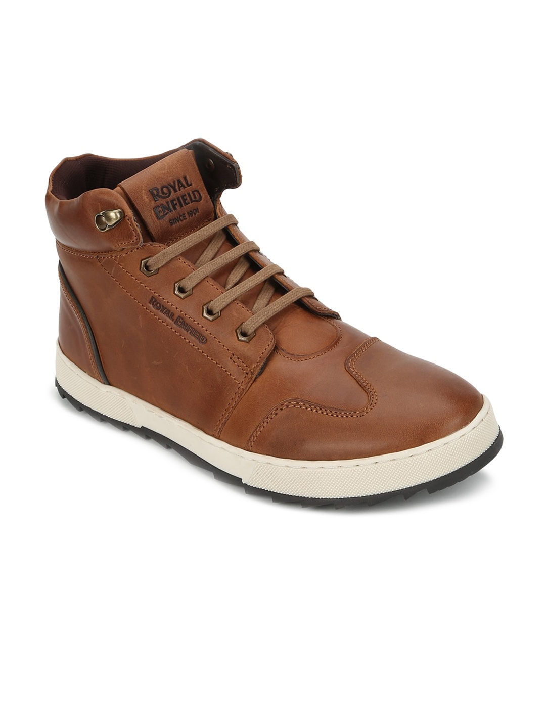 

Royal Enfield Men Brown Solid Leather Mid Top Flat Boots