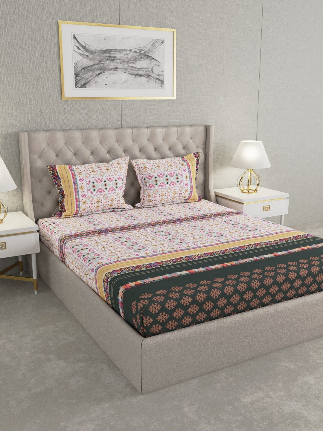 

Raymond Home Multicoloured Ethnic Motifs 200 TC King Bedsheet with 2 Pillow Covers, Multi