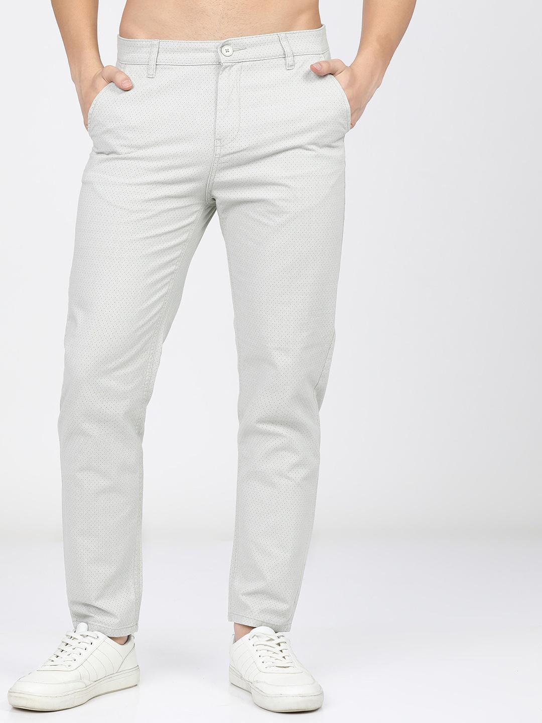 

KETCH Men White Textured Slim Fit Trousers, Blue