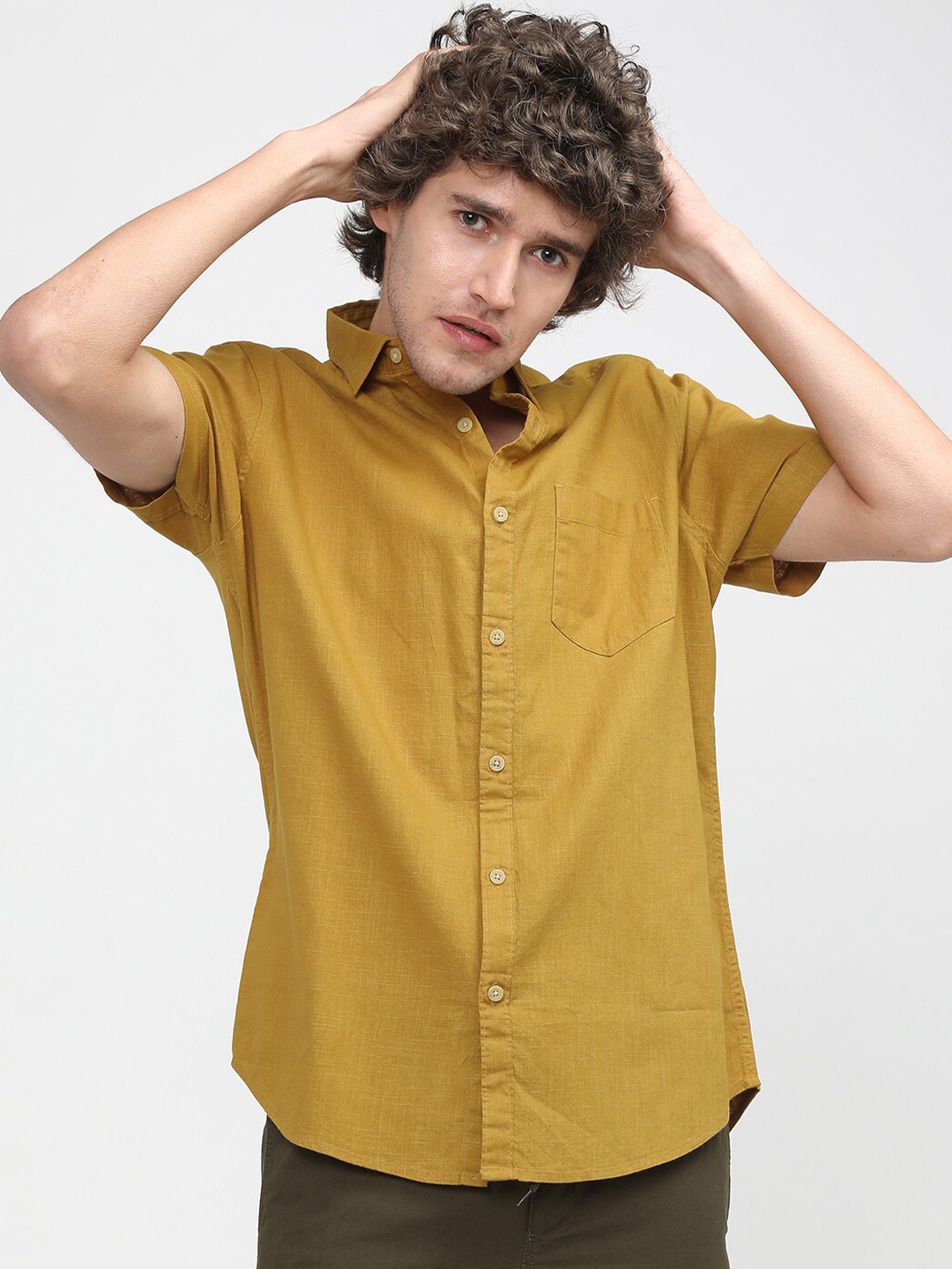 

KETCH Men Mustard Yellow Slim Fit Casual Cotton Shirt