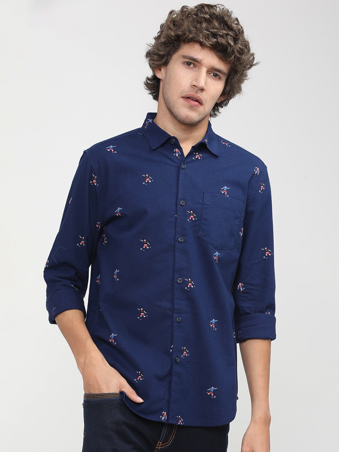 

KETCH Men Slim Fit Printed Casual Shirt, Navy blue