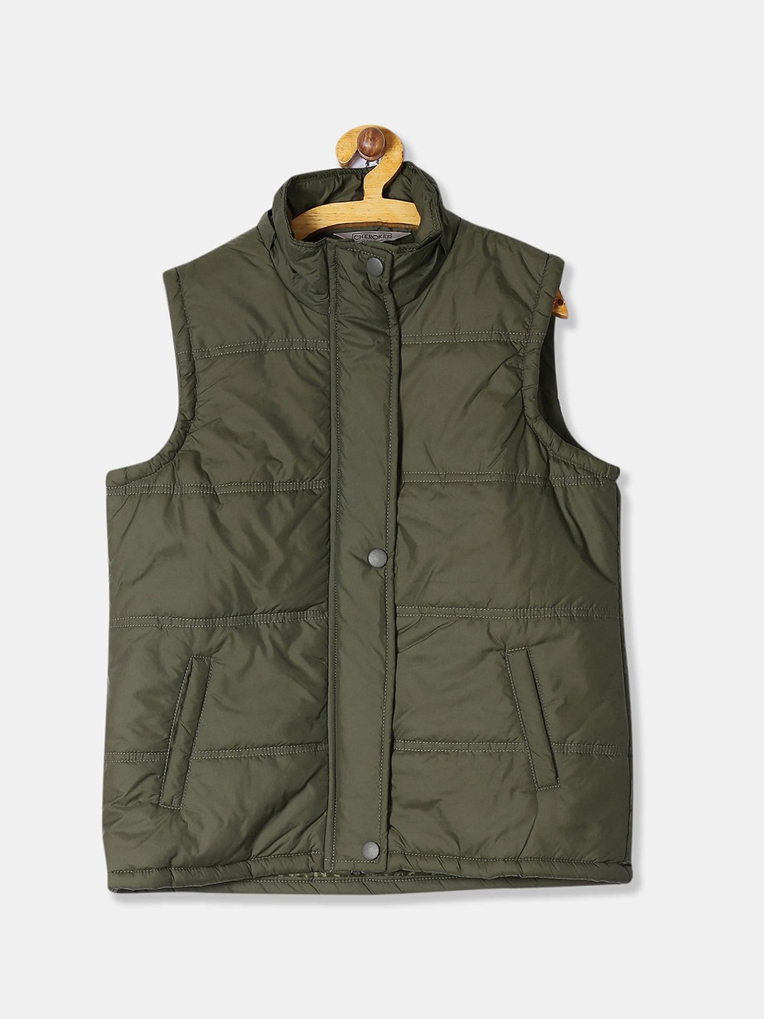 

Cherokee Women Olive Detachable Hood Gilet Padded Jacket