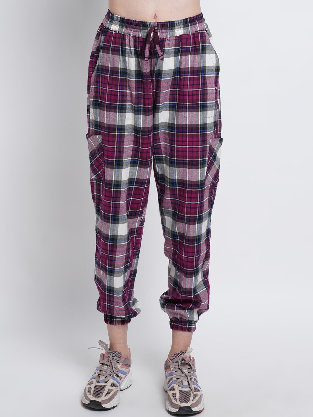 

Purple State Women Purple Checked Joggers Trousers