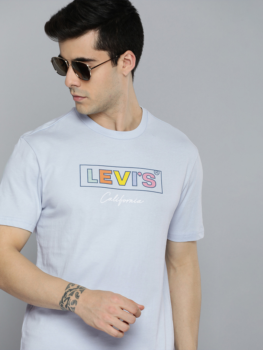 

Levis Men Light Blue Brand Logo Printed Pure Cotton T-shirt