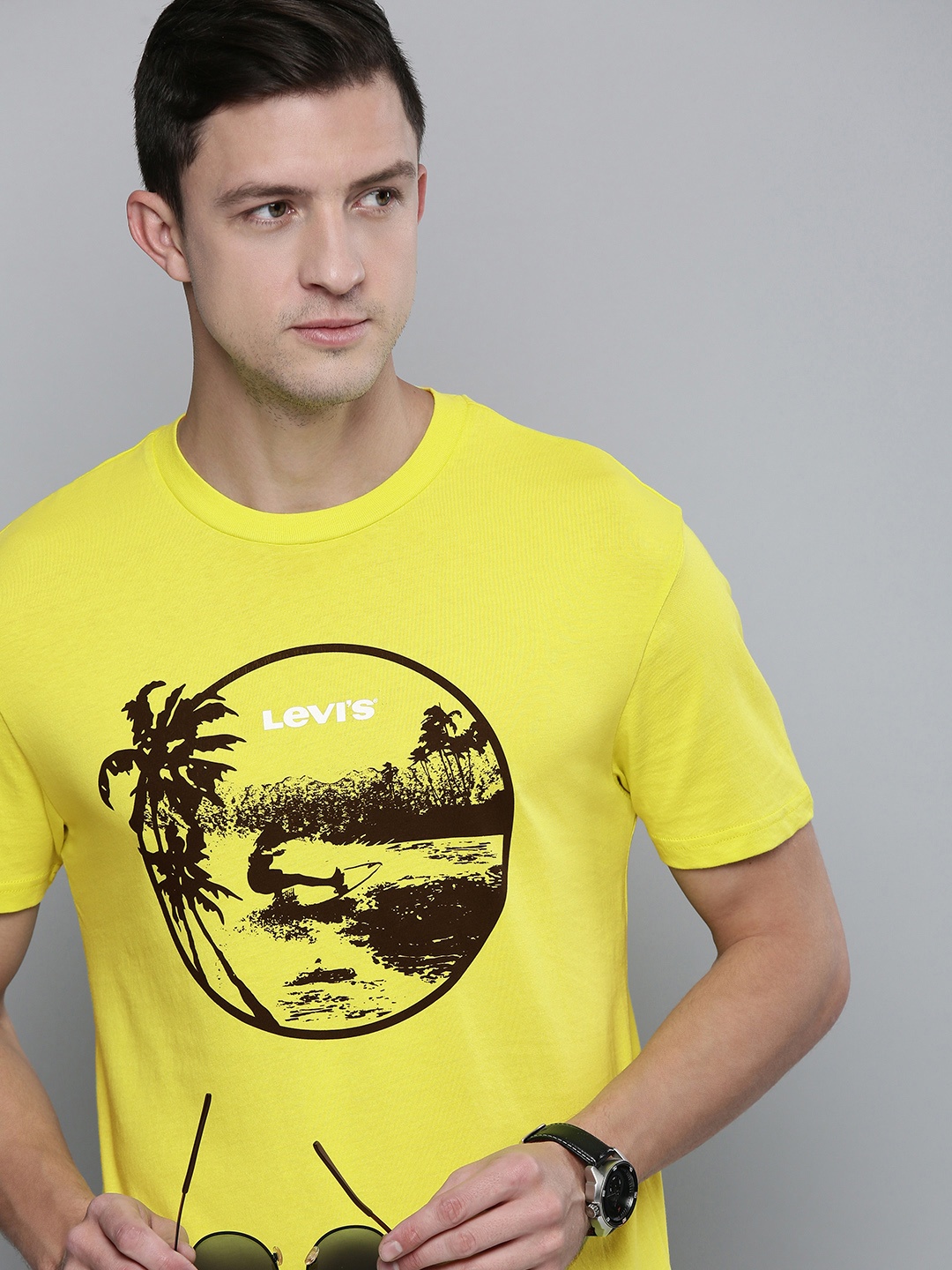 

Levis Men Yellow Graphic Printed Pure Cotton Casual T-shirt