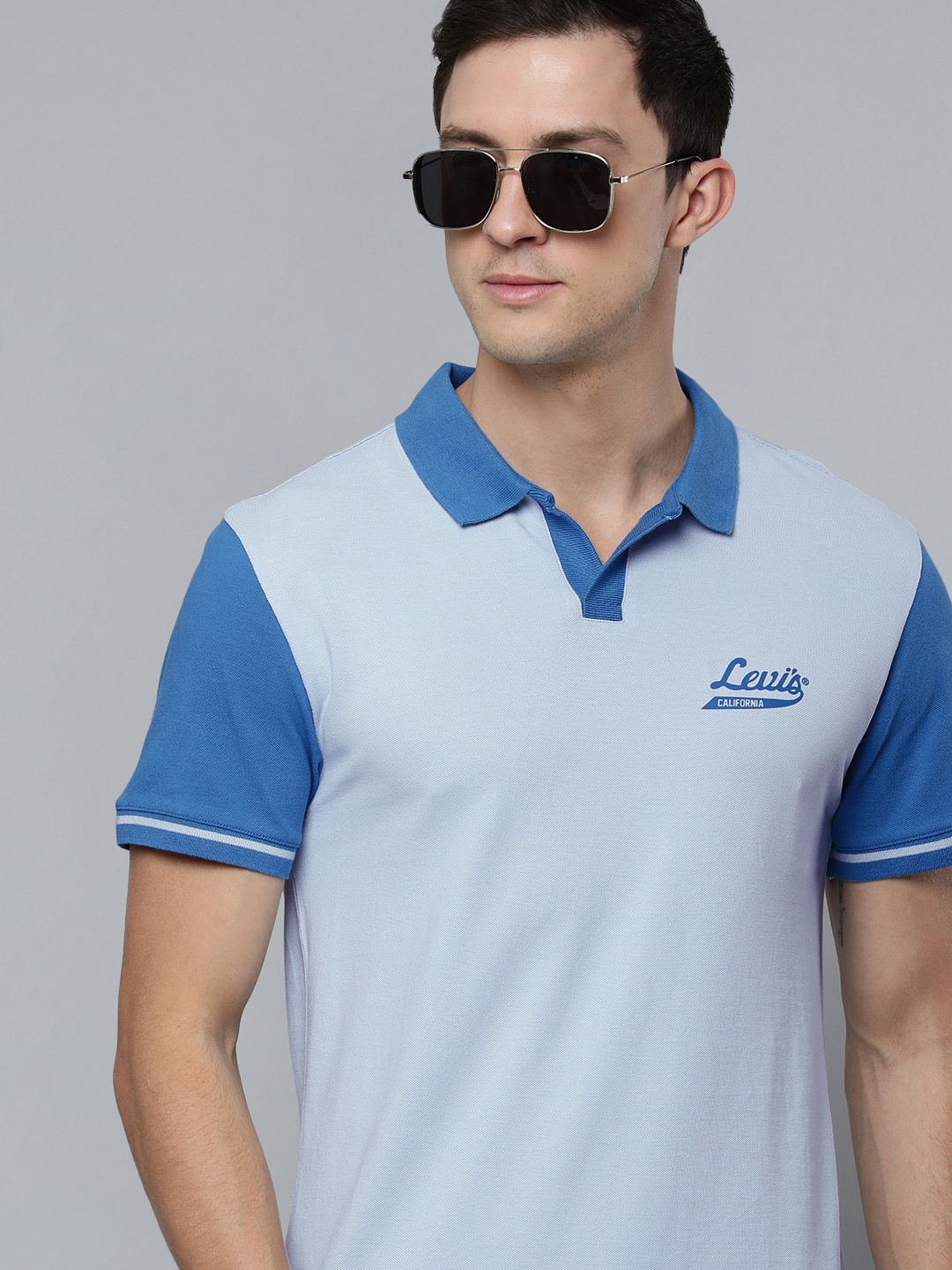 

Levis Men Blue Brand Logo Printed BLRMT Johnny Polo Collar Pure Cotton T-shirt