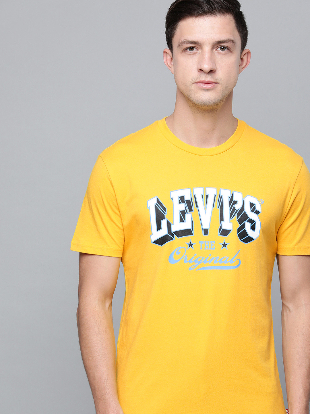 

Levis Men Yellow Brand Logo Printed Round Neck Pure Cotton T-shirt