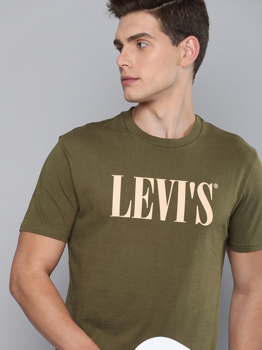 

Levis Men Olive Green Brand Logo Printed Casual T-shirt