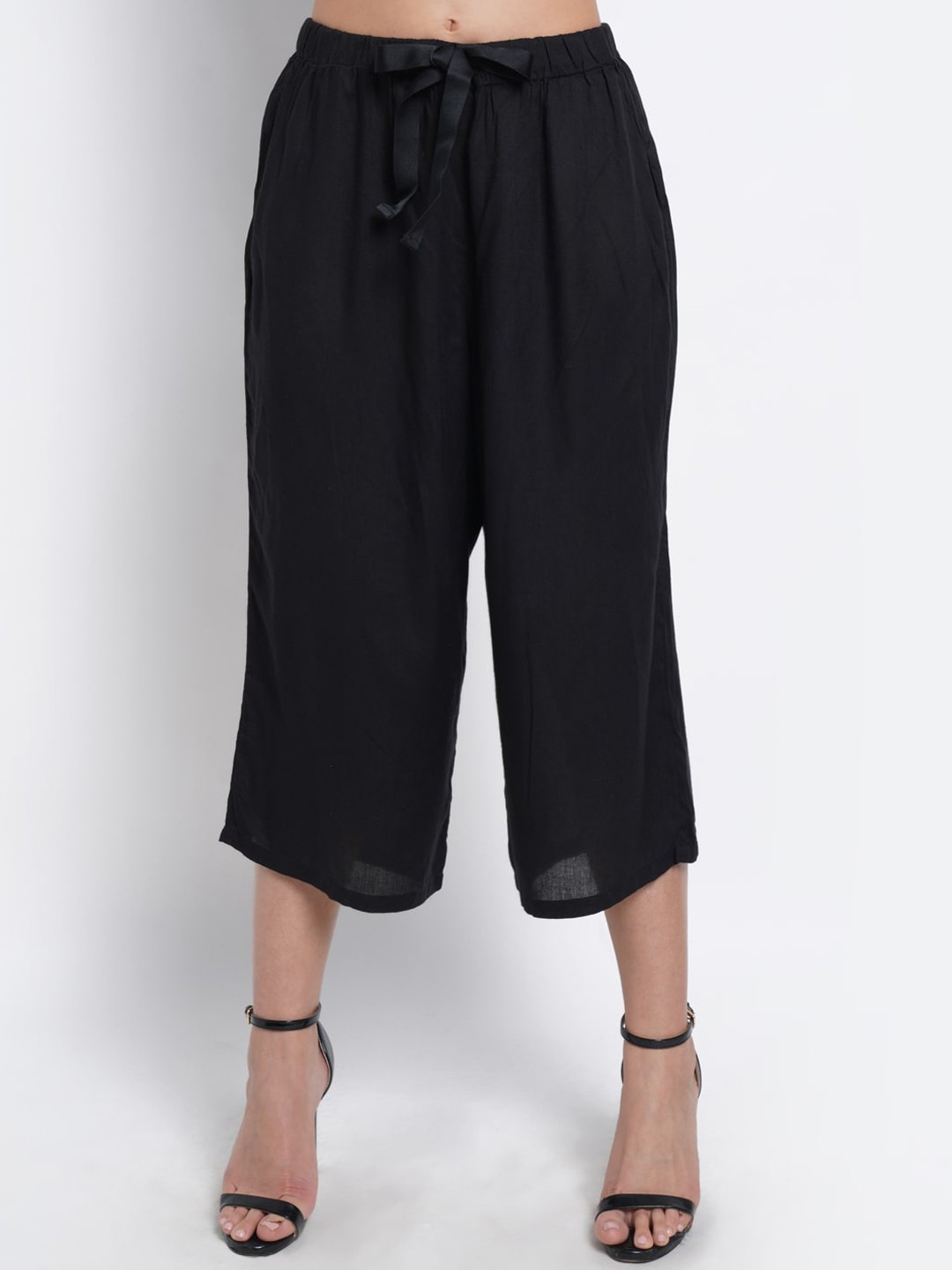 

WESTCLO Women Black Pleated Culottes Trousers
