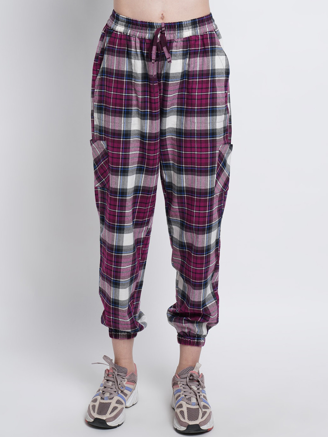 

WESTCLO Women Purple Checked Cotton Joggers