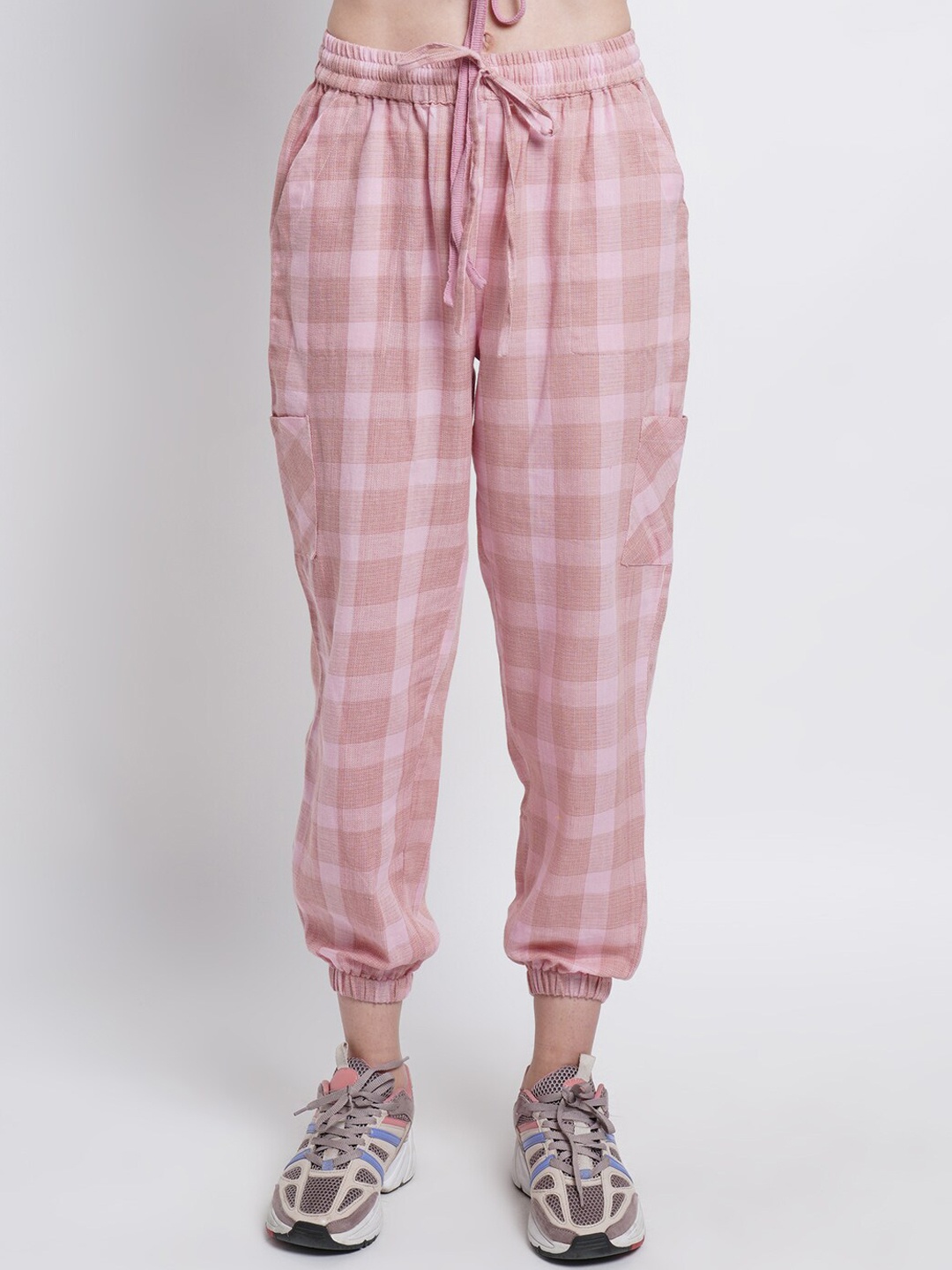 

WESTCLO Women Pink Checked Pure Cotton Joggers