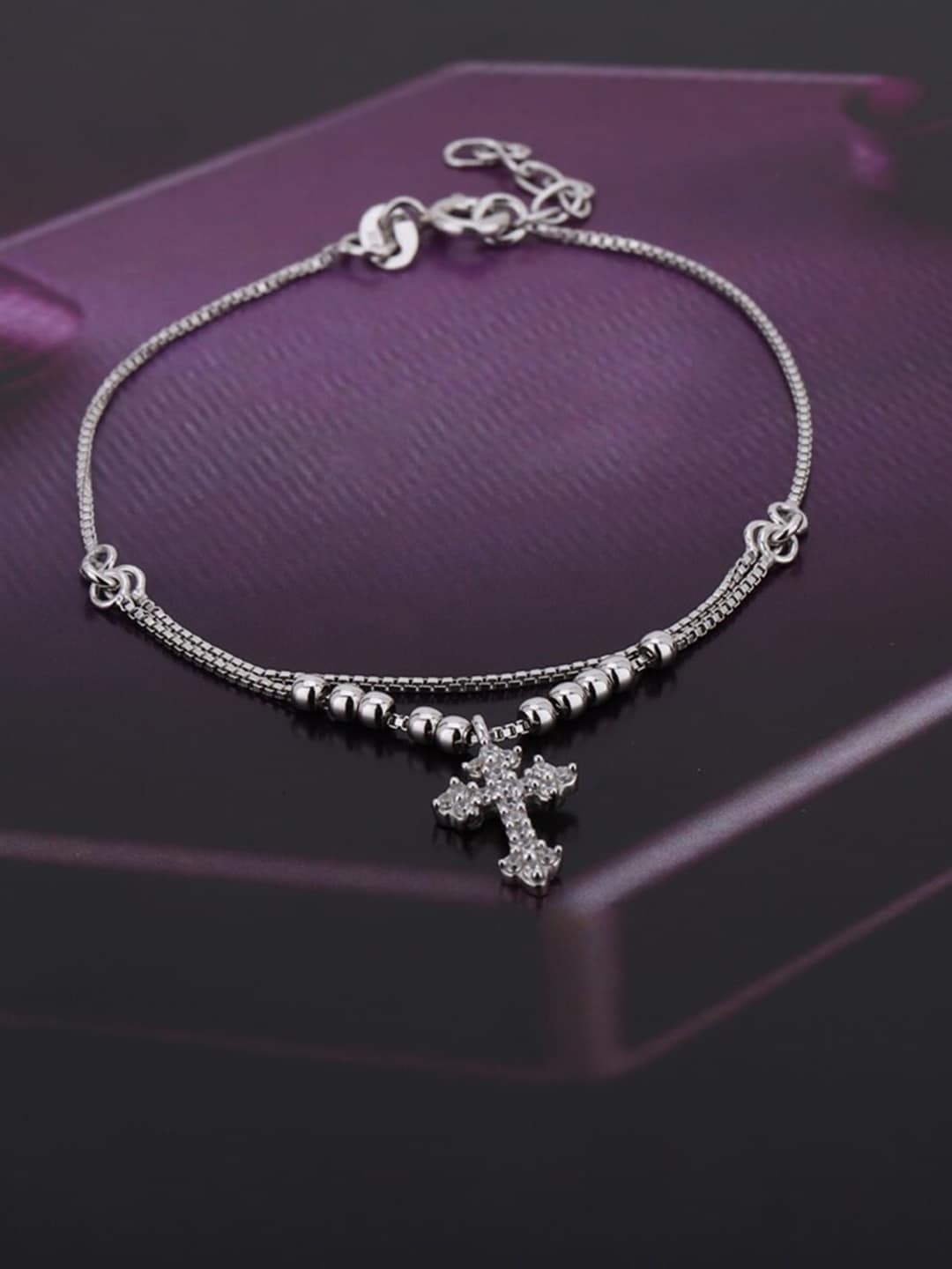 

VANBELLE Women 925 Sterling Silver Cubic Zirconia Rhodium-Plated Charm Bracelet