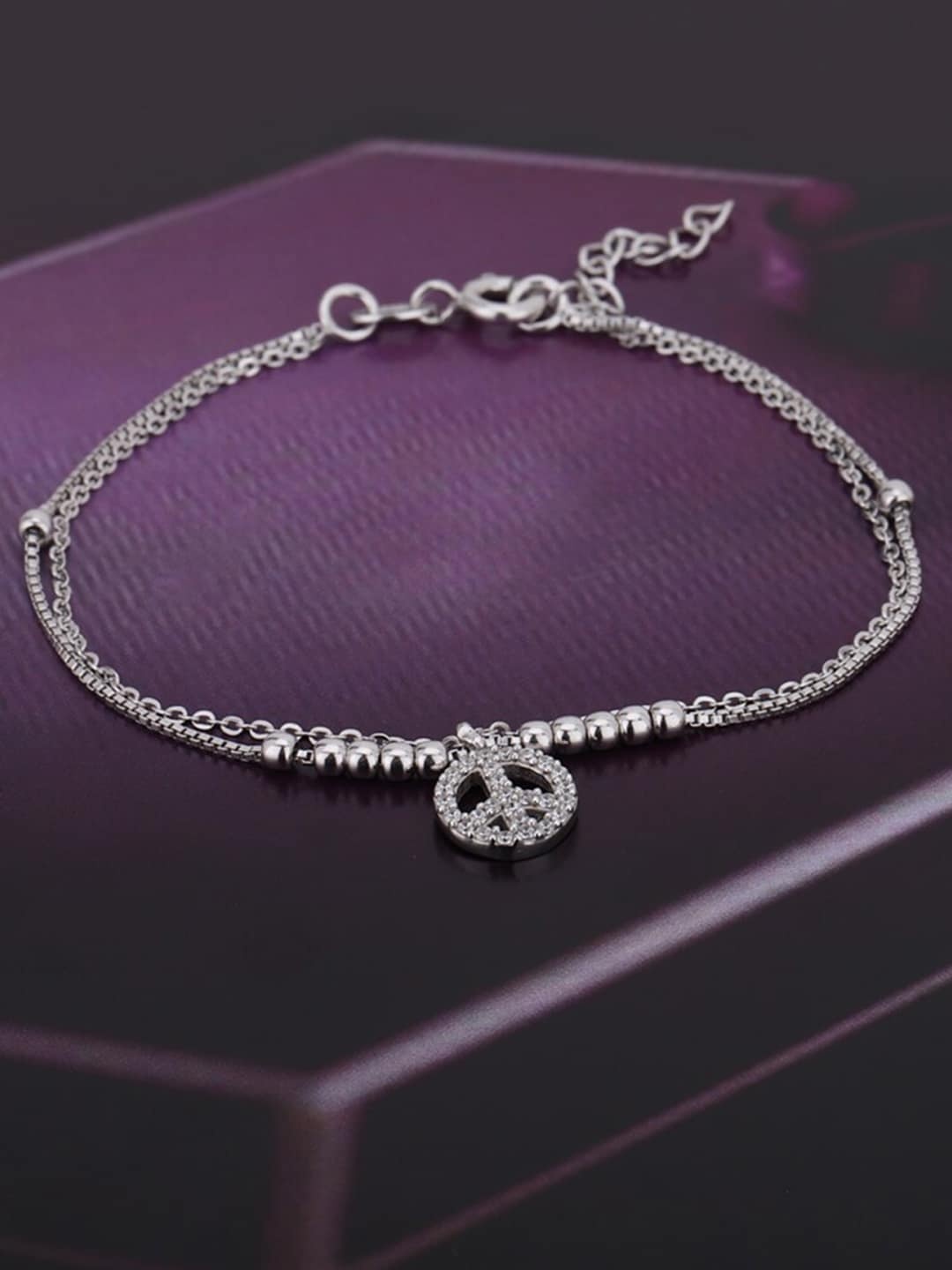 

VANBELLE Women 925 Sterling Silver Cubic Zirconia Rhodium-Plated Charm Bracelet