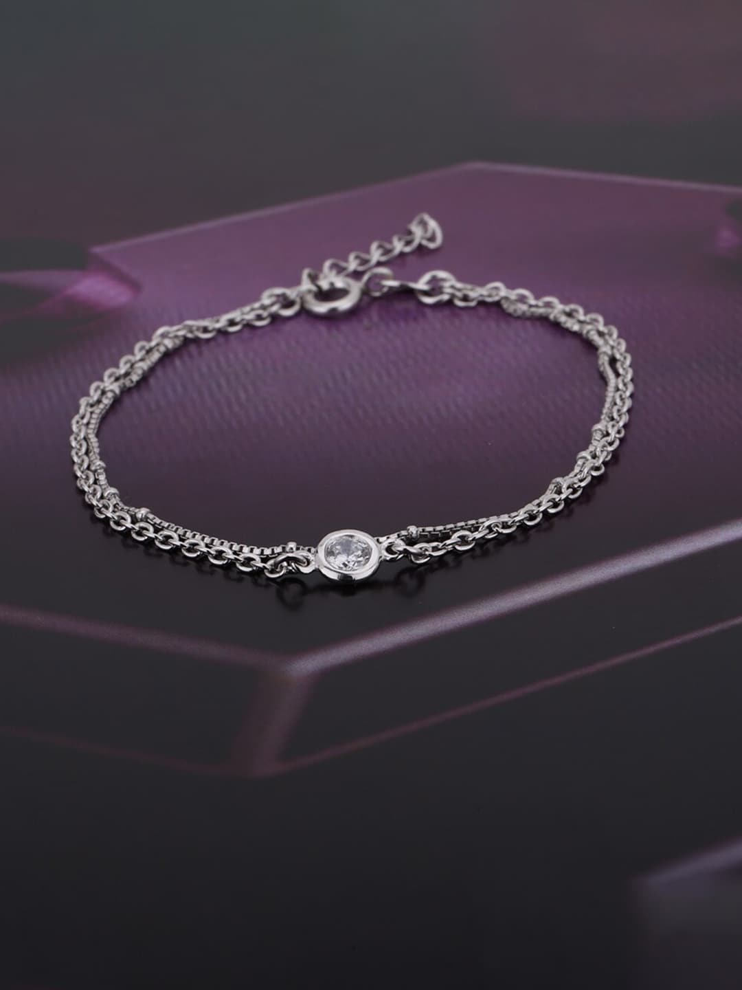 

VANBELLE Women 925 Sterling Silver Cubic Zirconia Rhodium-Plated Link Bracelet