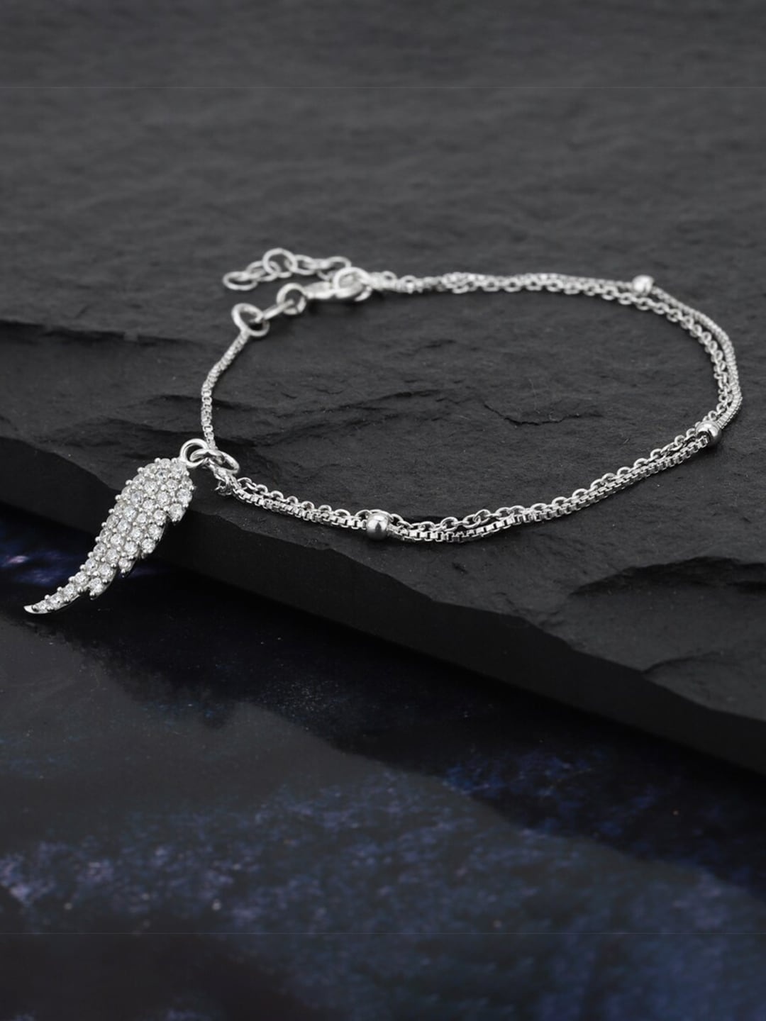 

VANBELLE Women Rhodium-Plated 925 Sterling Silver Cubic Zirconia Charm Bracelet