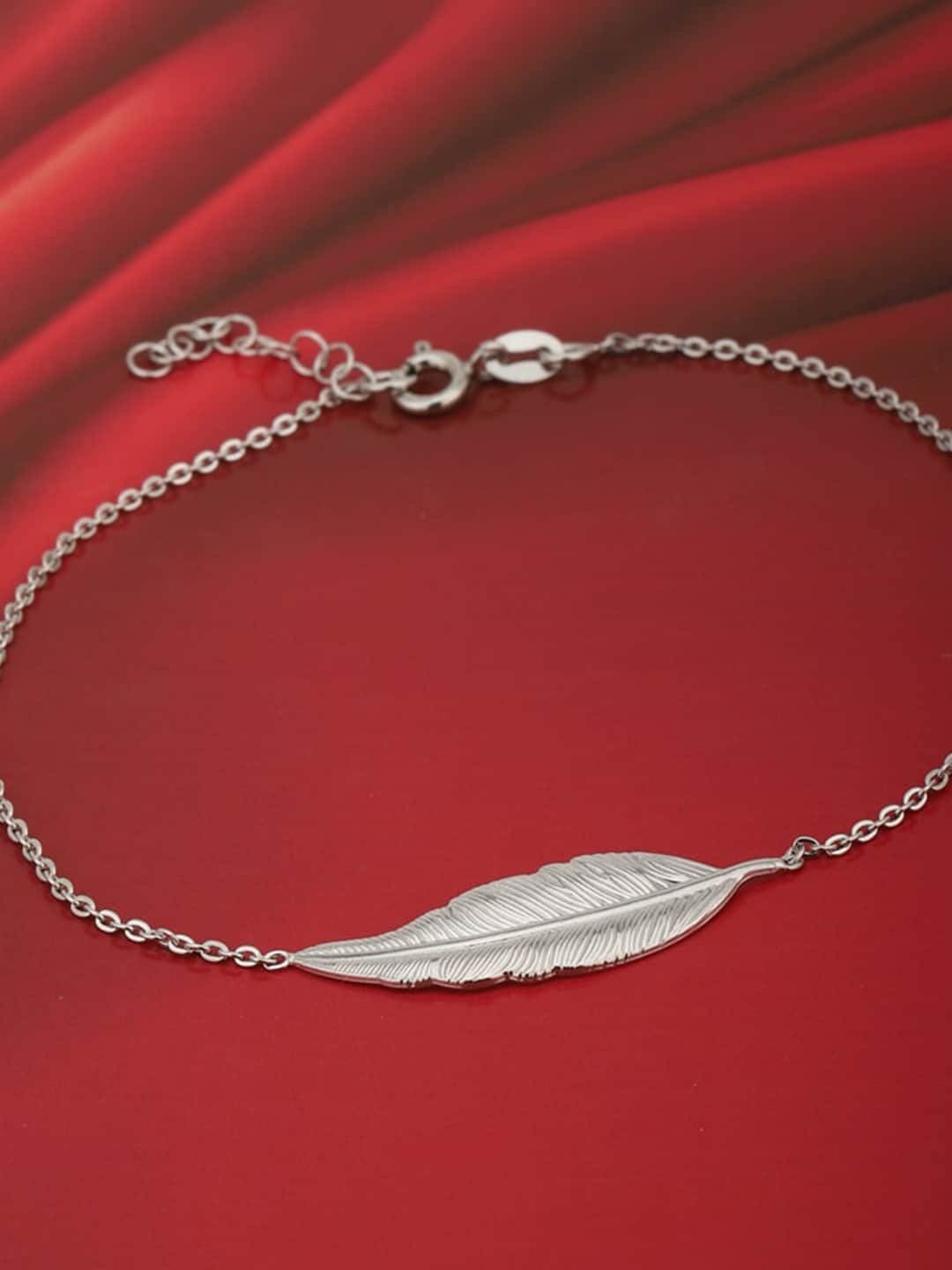 

VANBELLE 925 Sterling Silver Rhodium-Plated Feather Charm Adjustable Anklet