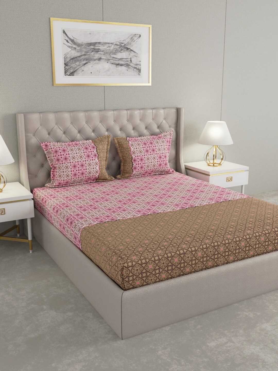 

Raymond Home Pink & Brown Ethnic Motifs 140 TC King Bedsheet with 2 Pillow Covers