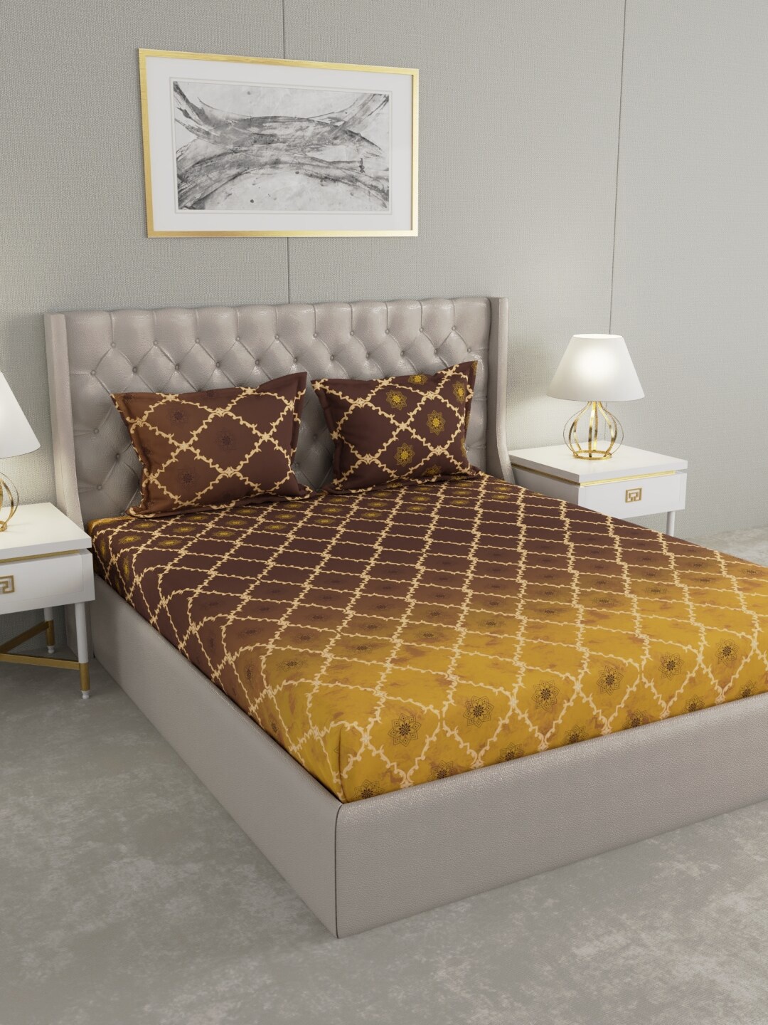 

Raymond Home Brown & White Ethnic Motifs 140 TC King Bedsheet with 2 Pillow Covers
