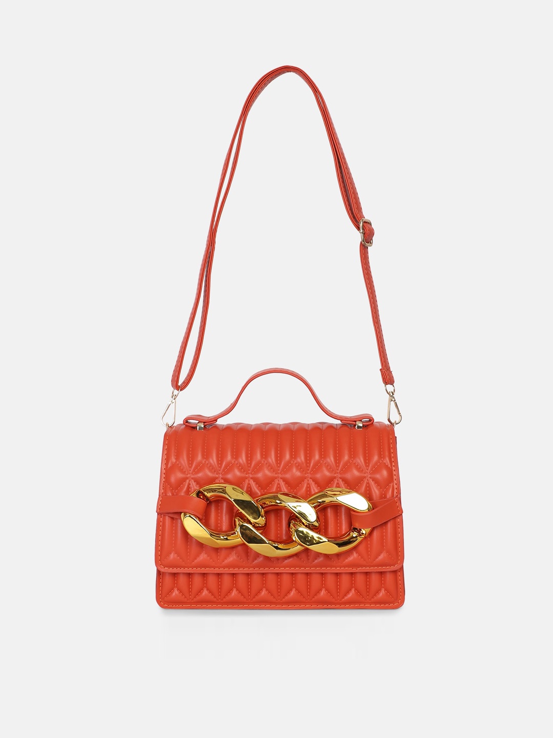 

Bagsy Malone Woman Orange Textured Quilted Structured Sling Bag