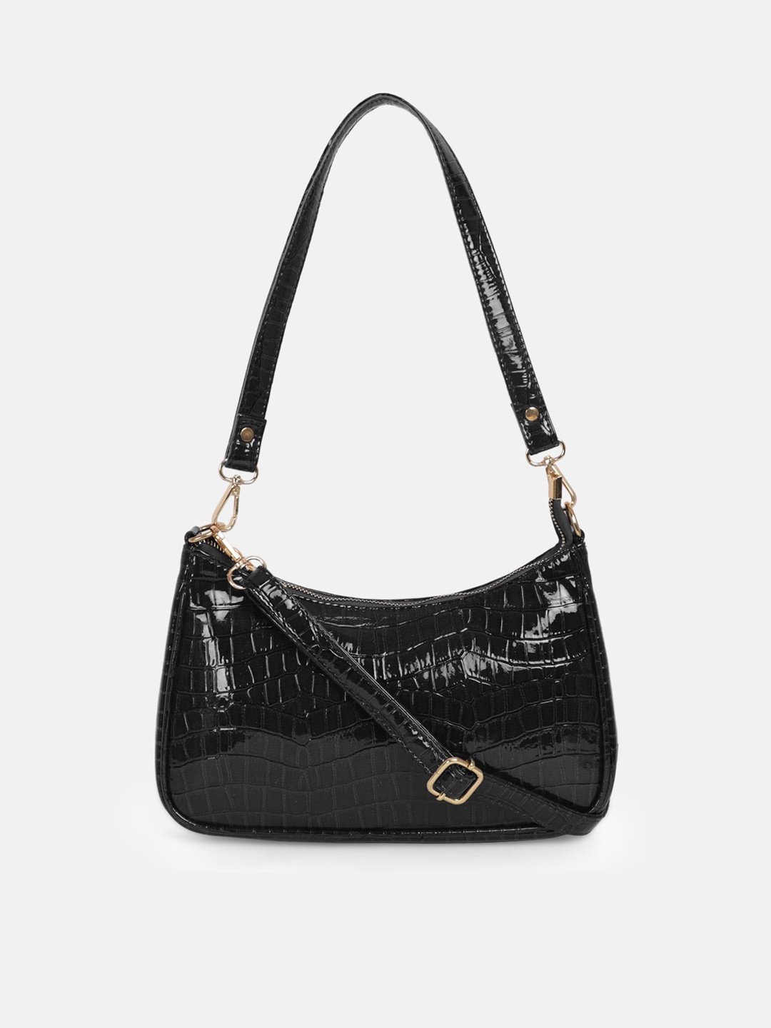 

Bagsy Malone Women Black Textured Baguette Bag