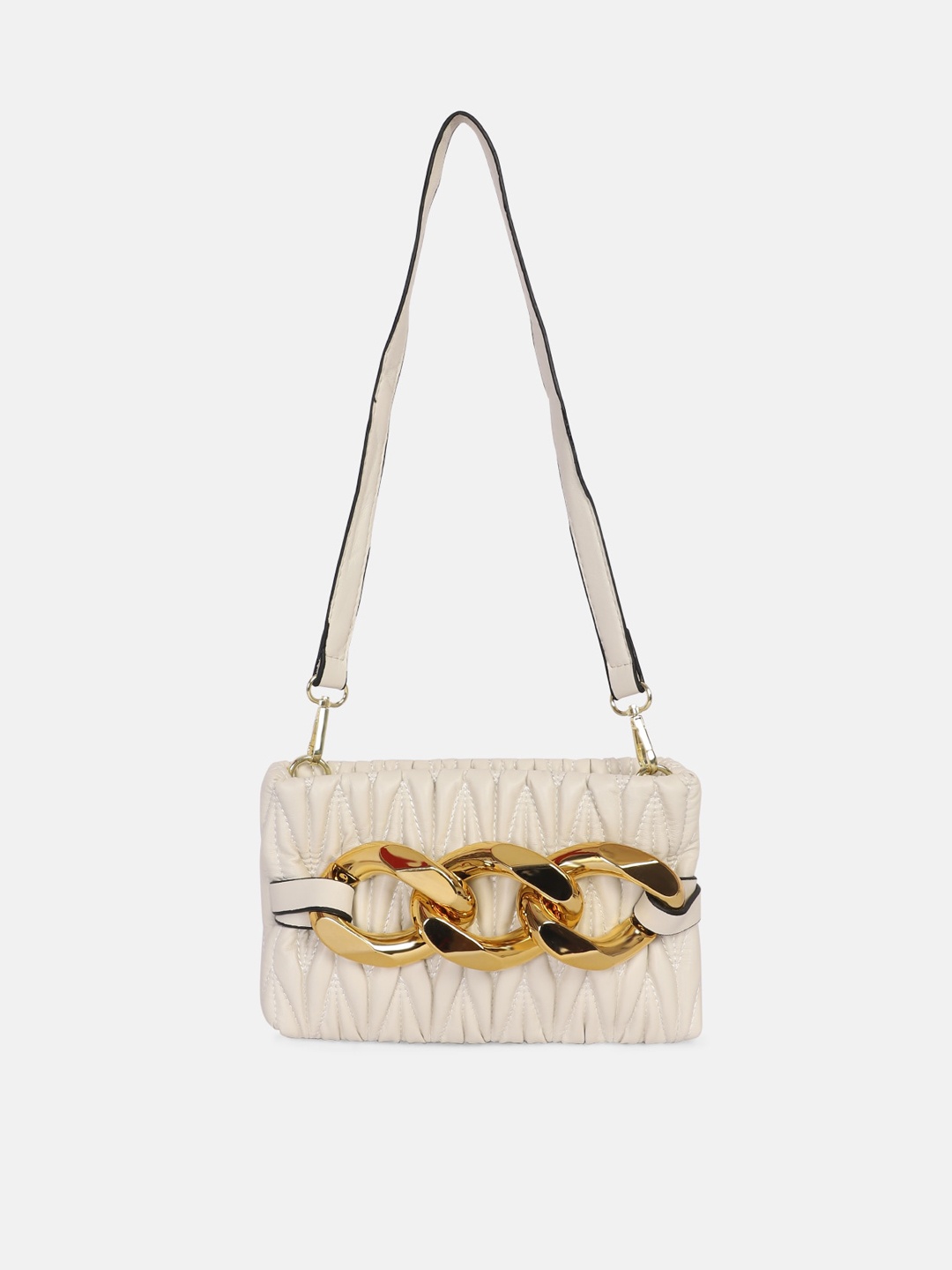 

Bagsy Malone Cream-Coloured PU Structured Sling Bag