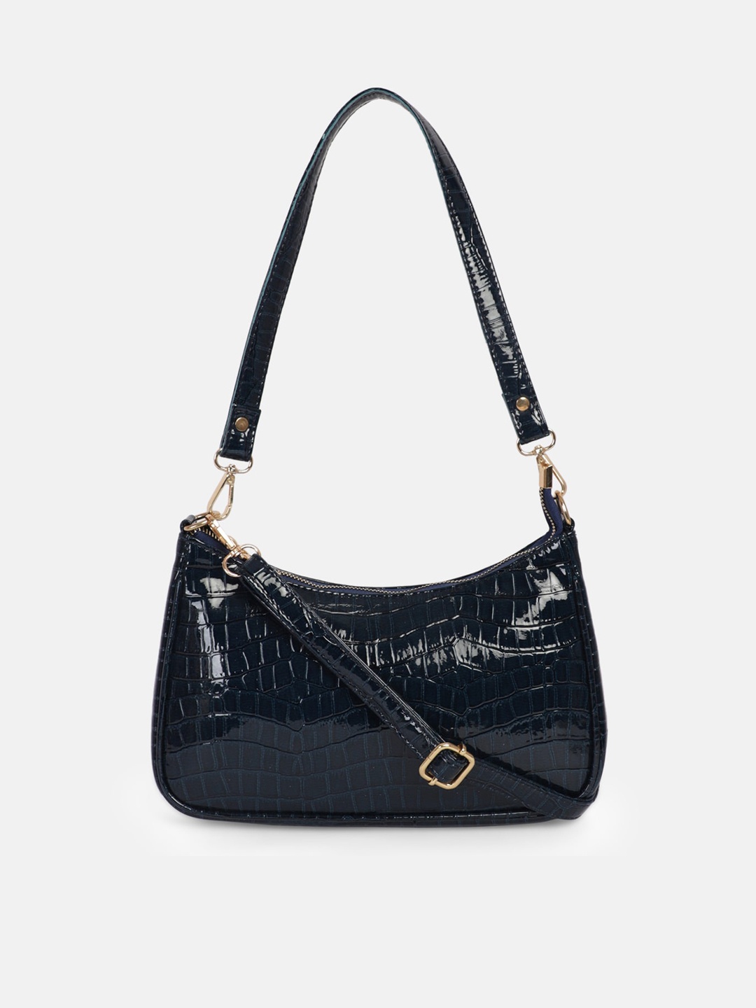 

Bagsy Malone Blue Croco Textured Structured Handheld Bag