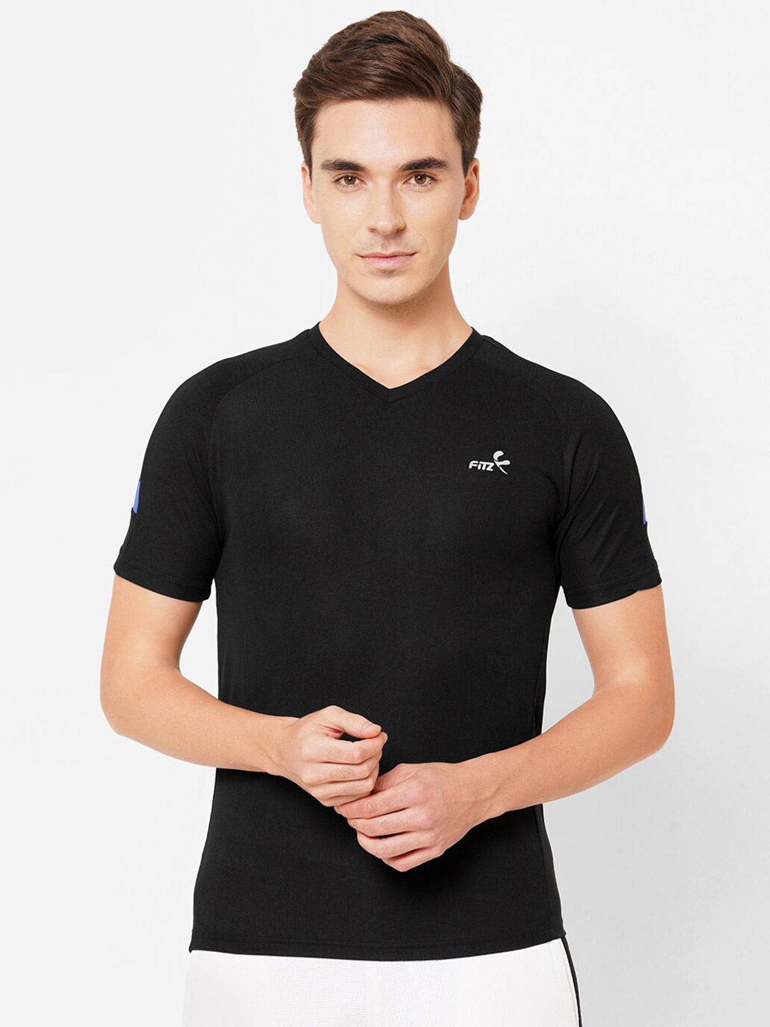 

FiTZ Men Black V-Neck Dri-FIT T-shirt
