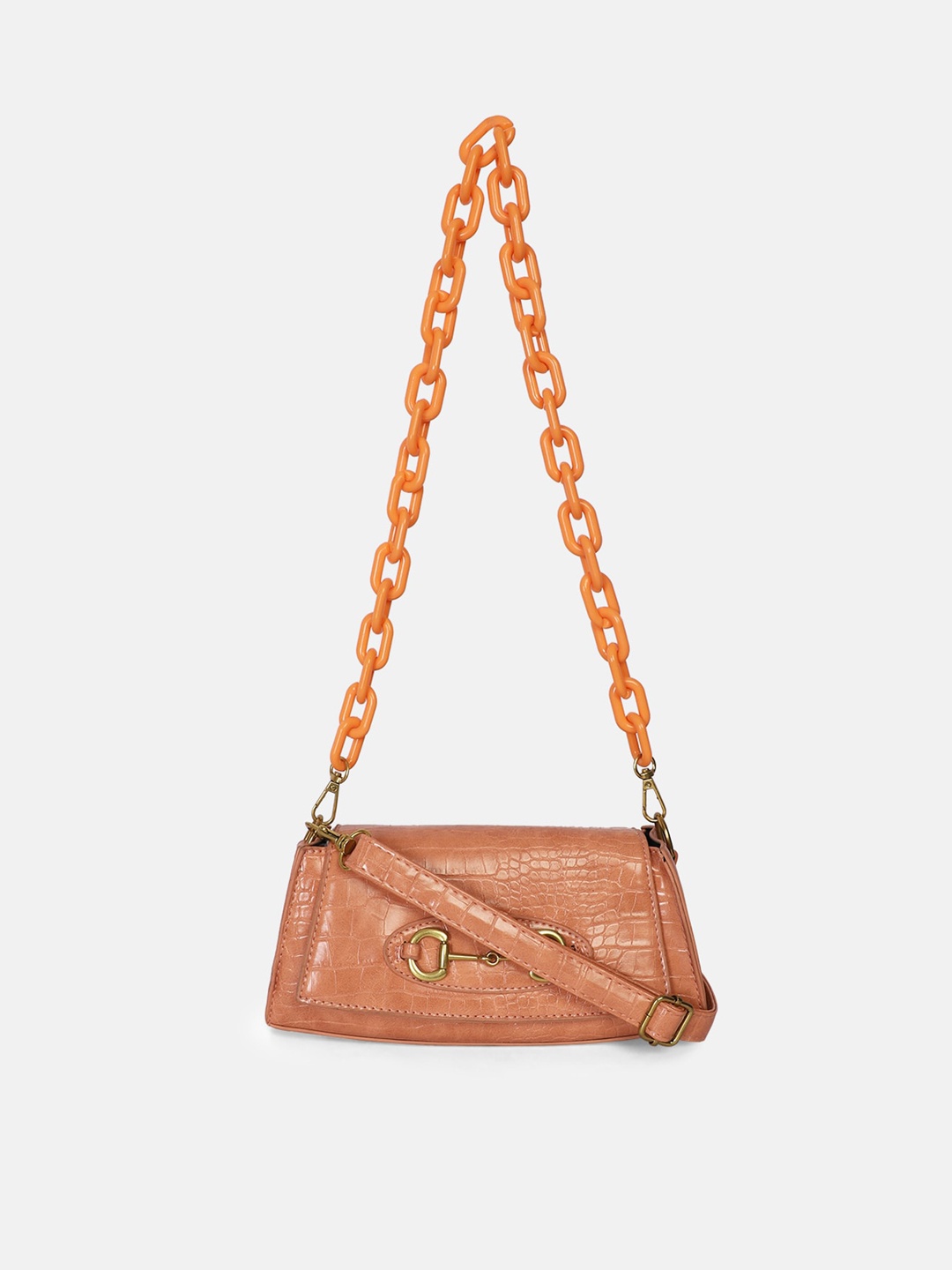 

Bagsy Malone Peach-Coloured Animal Textured PU Structured Shoulder Bag