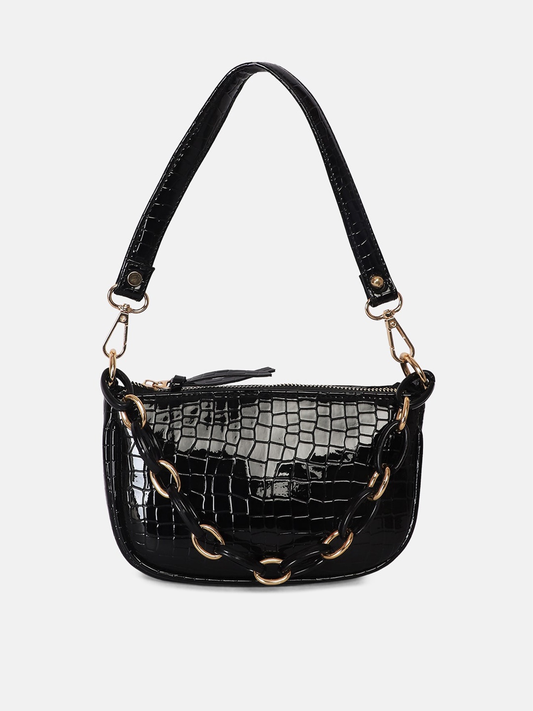 

Bagsy Malone Women Black Textured Half Moon Handheld Bag