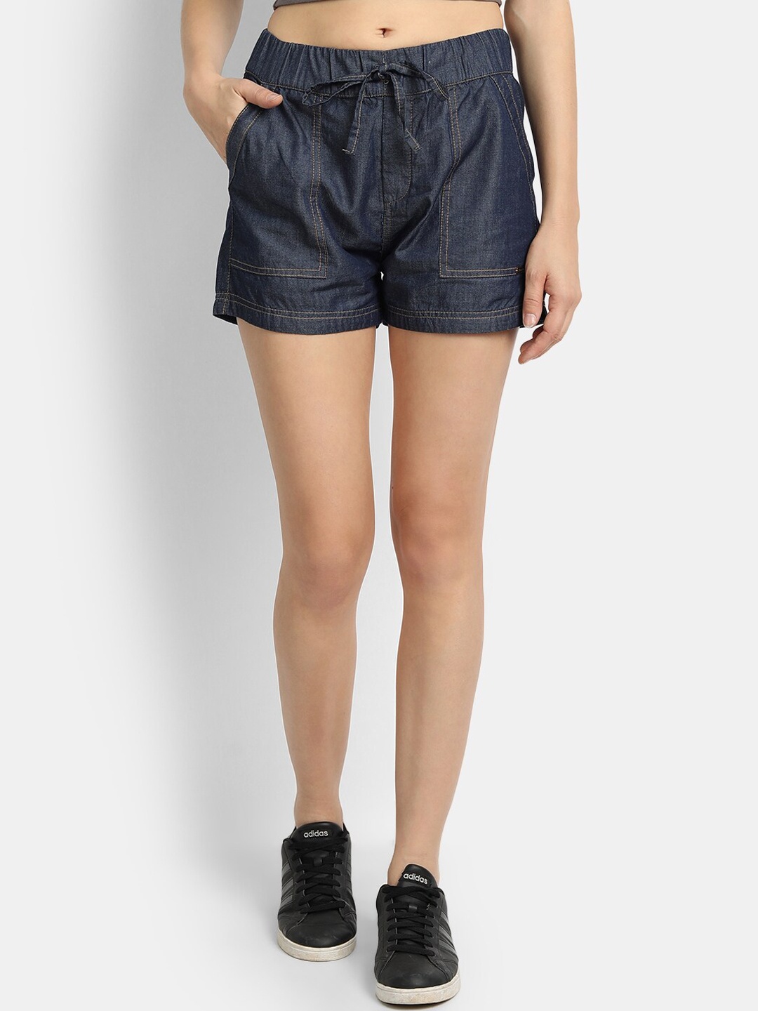 

River Of Design Jeans Women Navy Blue Loose Fit Denim Shorts
