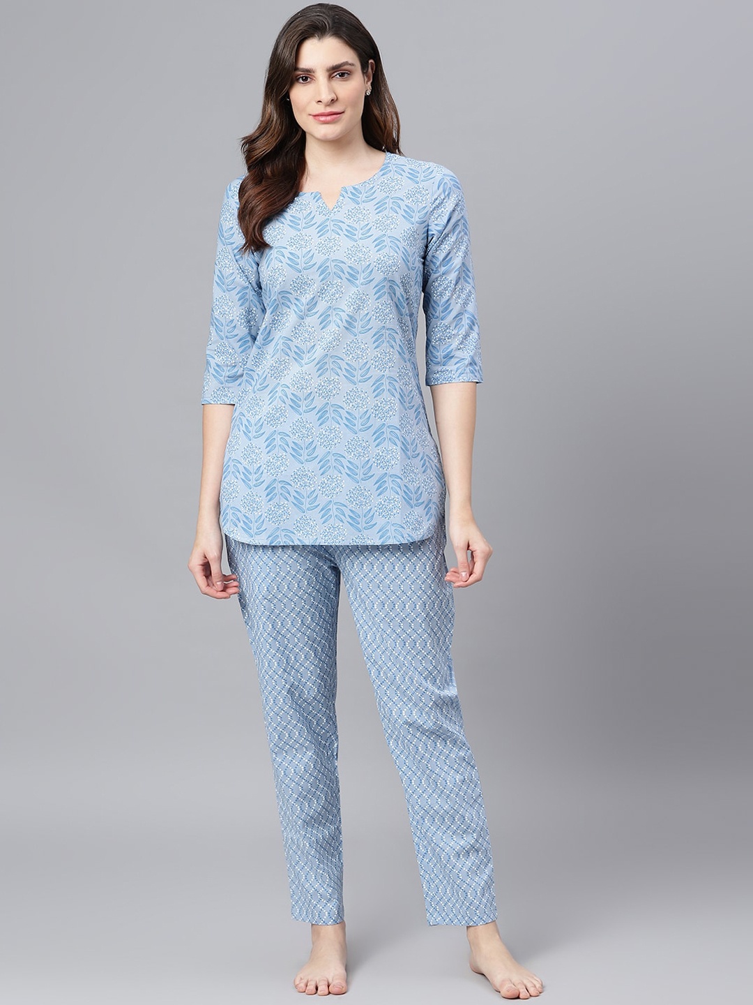 

Idalia Women Blue & White Printed Night Suit