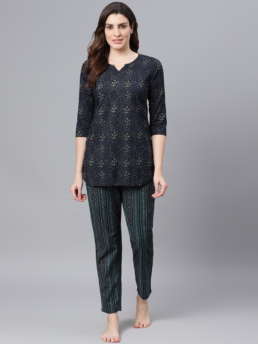 

Idalia Women Navy Blue Printed Night Suit Set