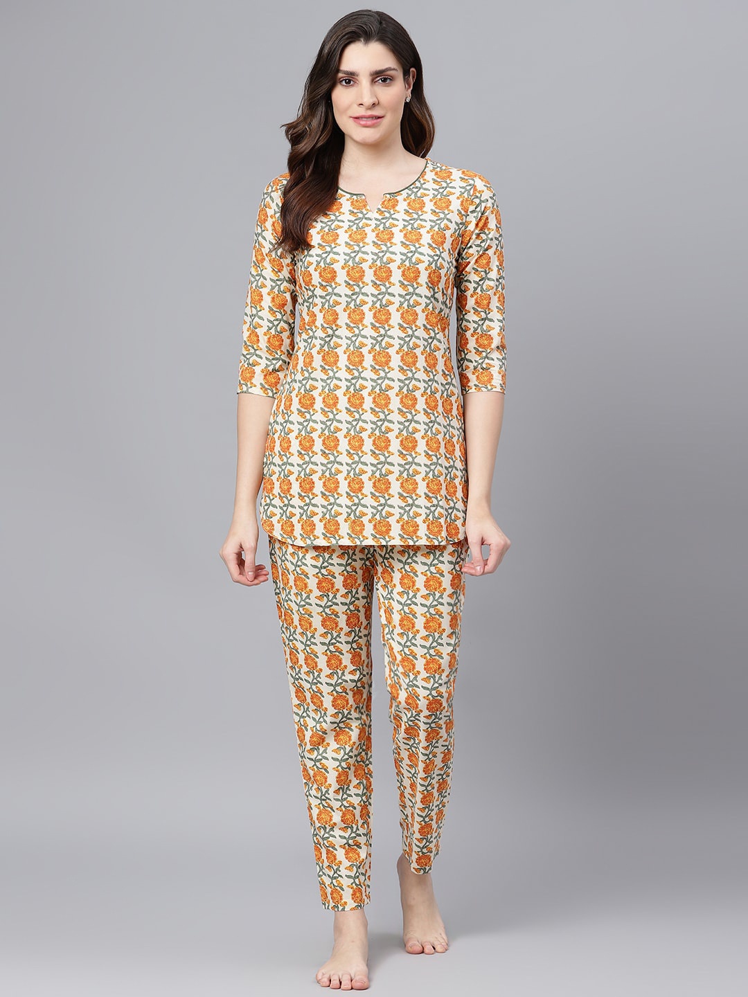 

Idalia Women Yellow & Grey Printed Pure Cotton Night suit