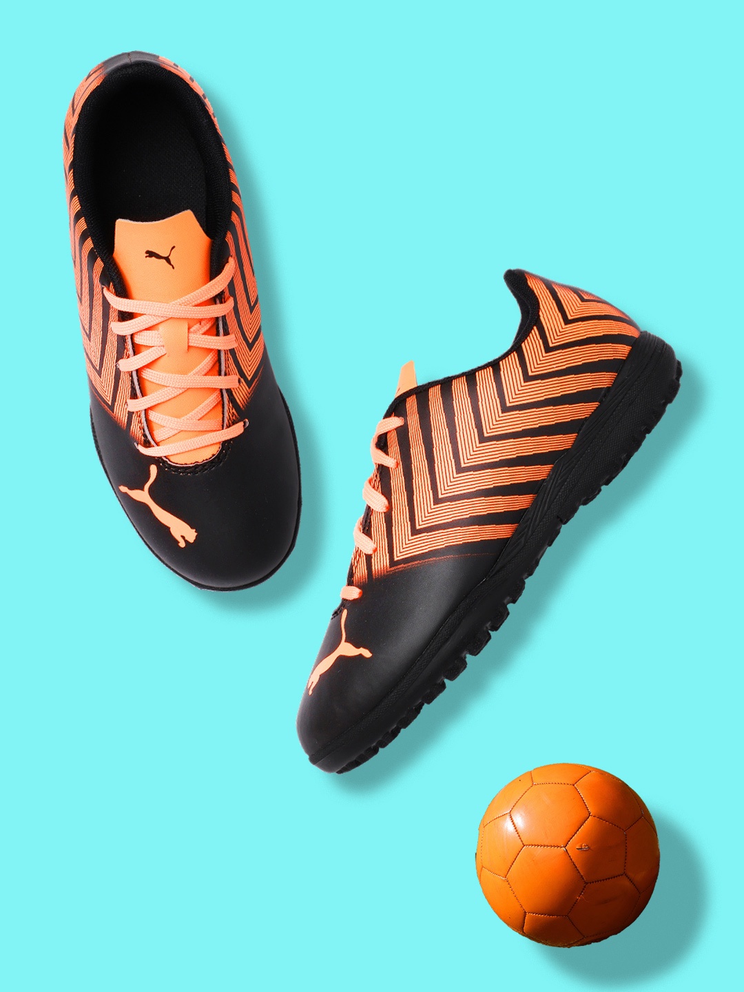 

Puma Kids Black and Orange TACTO II TT Jr Football Shoes