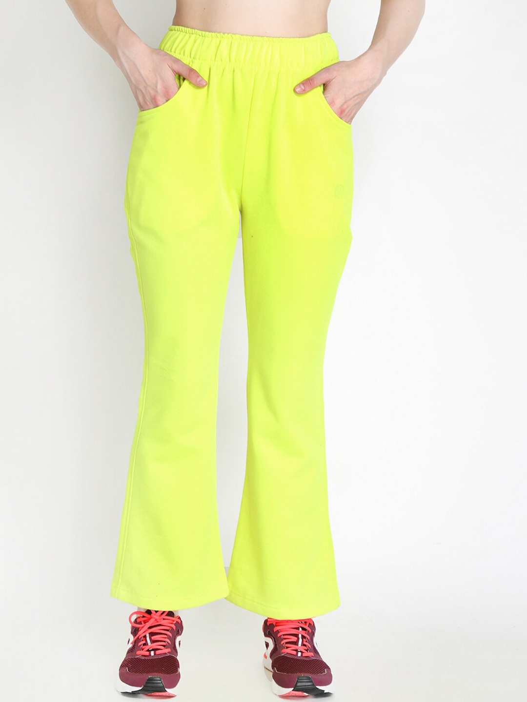 

CHKOKKO Women Fluorescent Green Solid Bootcut Fit Track Pants