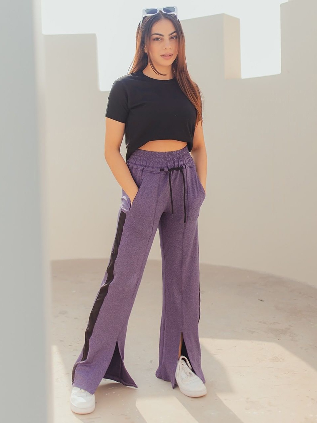 

CHKOKKO Women Purple Solid Bootcut Track Pants
