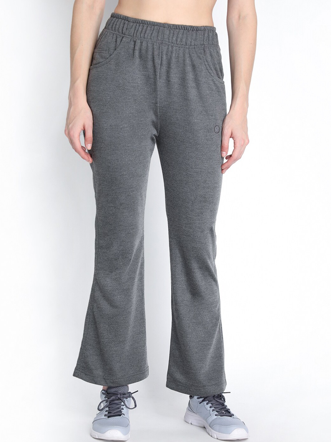 

CHKOKKO Woman Grey Solid Bell Bottom Track Pants