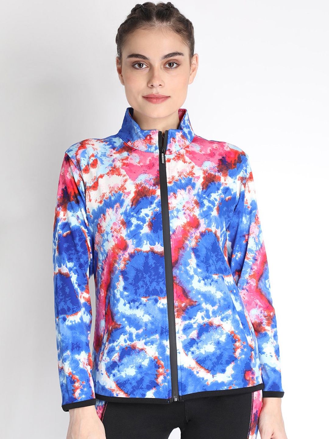 

CHKOKKO Women Blue Tie & Die Sporty Jacket