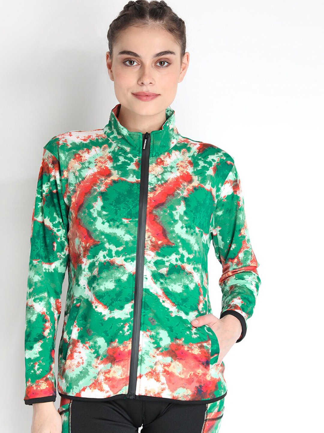 

CHKOKKO Woman Sea Green Floral Lightweight Crop Tailored Jacket