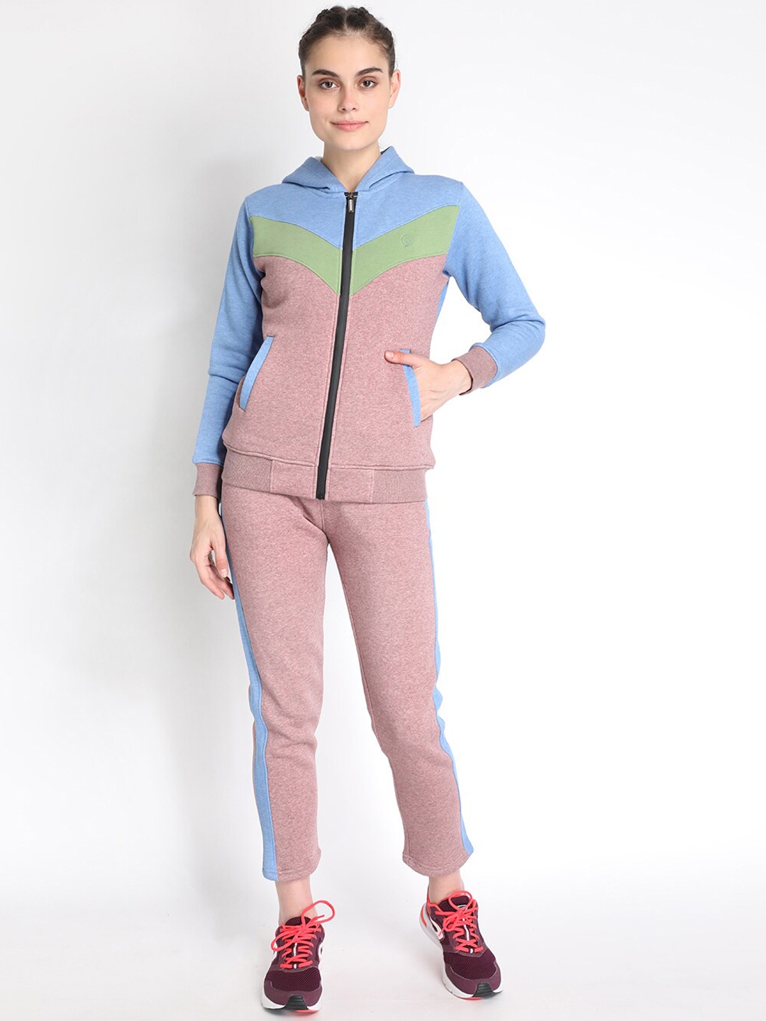 

Chkokko Women Blue & Pink Colourblocked Track Suit