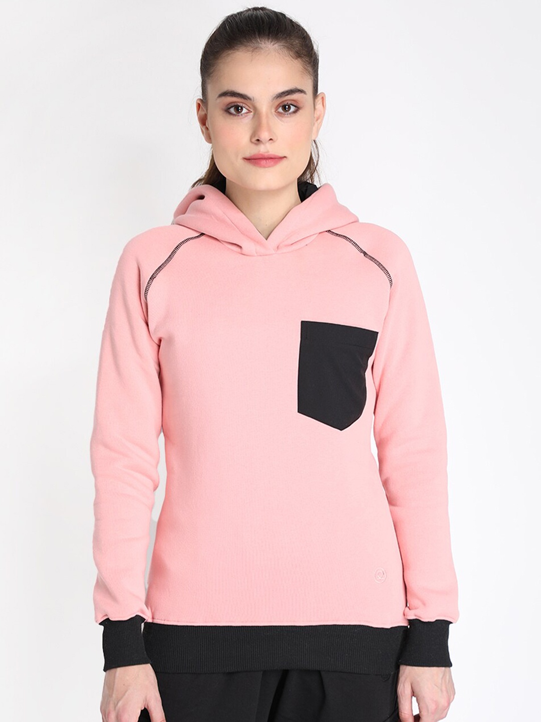 

CHKOKKO Women Peach-Coloured Hooded Sweatshirt